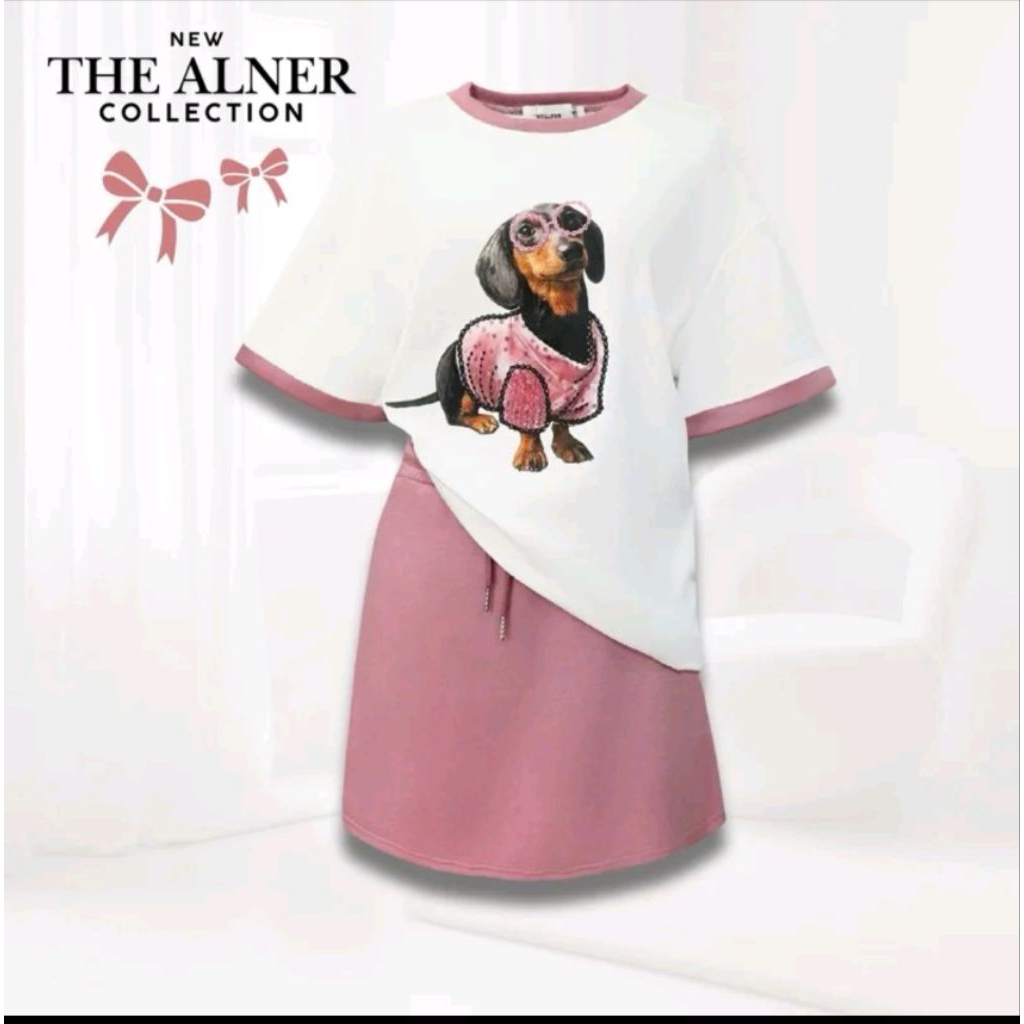 AN777-2XL เซตเสื้อขาว กระโปรงชมพู ป้าย The Alner sz.2XL