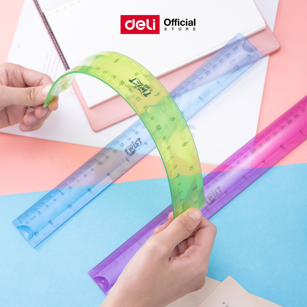 ไม้บรรทัดงอได้ Deli พลาสติกแฟนซี 12 นิ้ว คละสี 1 ชิ้น สีสันสดใส เหมาะสำหรับเรียนและเขียน - Ruler