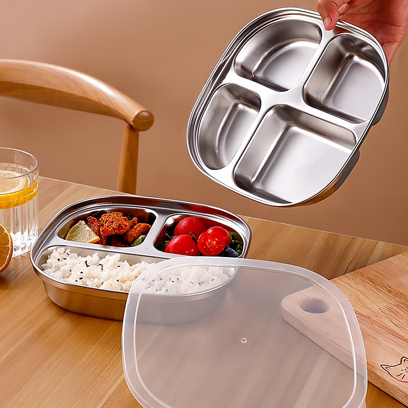ถาดหลุมสแตนเลส มีฝาปิด กล่องข้าว ถาดหลุม 3 หลุม ถาดอาหาร จานหลุม จานอาหารจานแบ่งช่อง - รูปที่ 7
