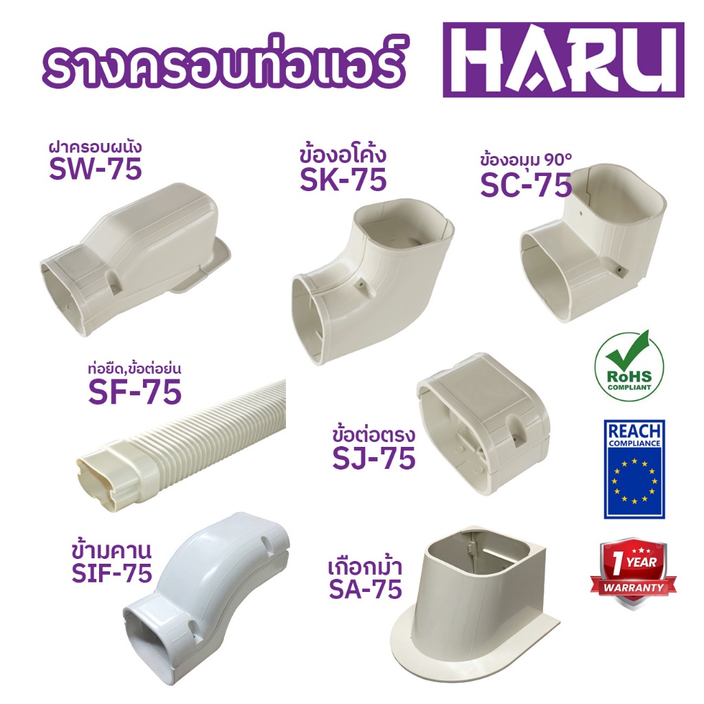 HARU อุปกรณ์ติดตั้งท่อแอร์ รางครอบท่อแอร์ อุปกรณ์รางแอร์ ข้อต่อรางแอร์ ของแท้โรงงานผลิตเอง