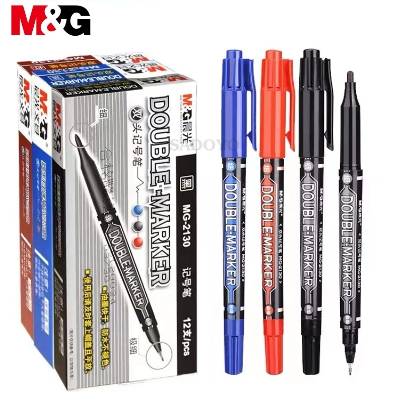 (ยกกล่อง)M&G ปากกาเขียนแผ่นซีดี มาร์คเกอร์ 2หัว MG-2130เขียนพลาสติก/เหล็ก/ไม้/ผ้า/หนัง/แก้ว/เซรามิก กันน้ำ ไม่หลุดไม่ลอก