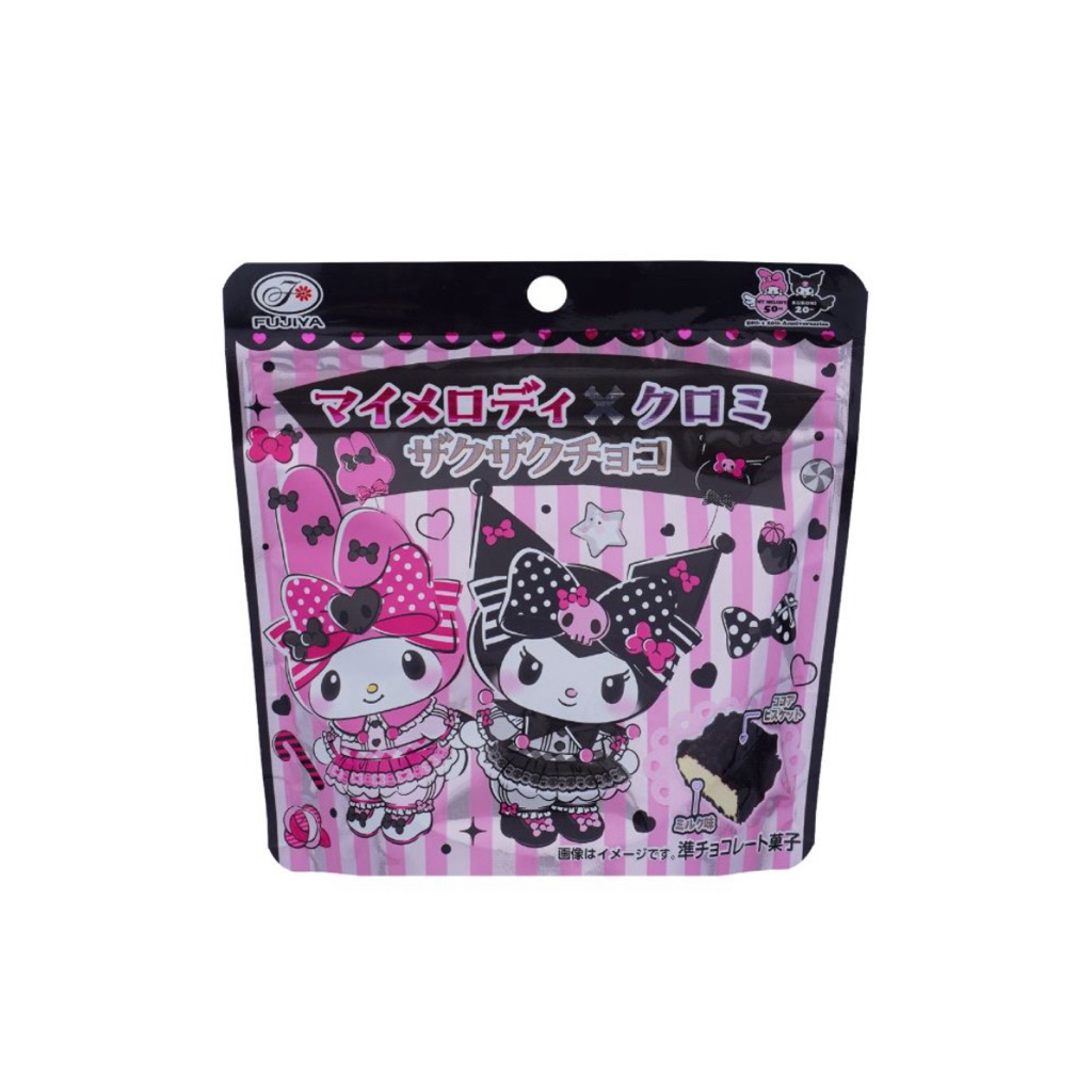 ฟูจิย่าช็อกโกแลตมายเมโลดี้&คุโรมิสติ๊ก20g/โกโก้บิสกิต 34g. Fujiya Chocolate My Melody & Kuromi Cocoa Biscuit