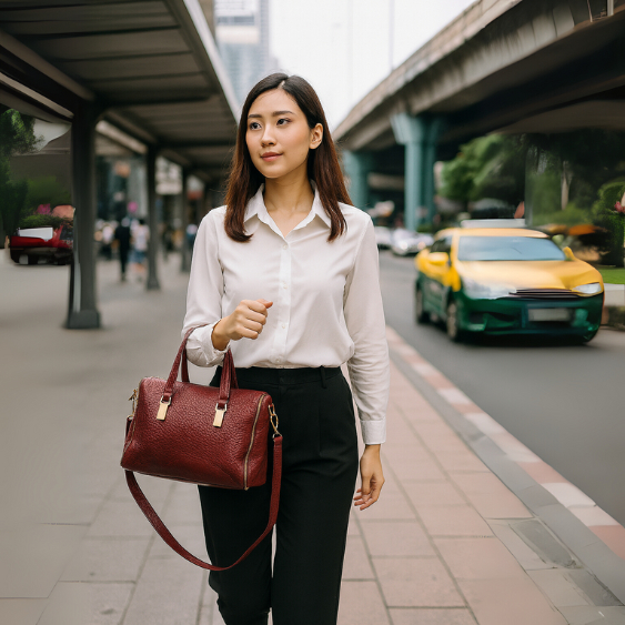 Finn Esker Boston Bag หนังแท้สีแดงไวน์