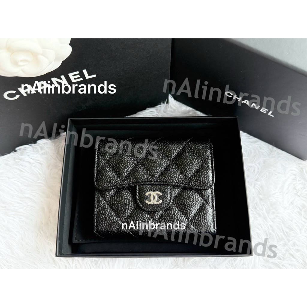 🇹🇭พร้อมส่ง✅New💯Chanel Trifold wallet SHW (ดำอะไหล่เงิน) MICROCHIP ไมโครชิพ