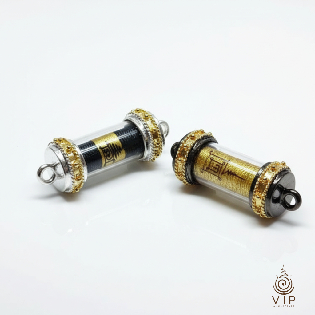 🌞🌛 ตะกรุดสุริยัน-จันทรา หลวงปู่แสน ✅ พลังคู่ฟ้า-ดิน | Sun & Moon Takrut Amulet | 日月符管佛牌(กรอบชุบหนา2เท่า)