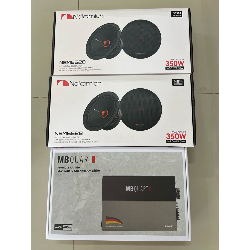 ชุดละ 4195บาท ลำโพงกลาง 6.5“ NAKAMICHI 2คู่ 4Ch MB QUART 1ตัว ลำโพงติดรถยนต์