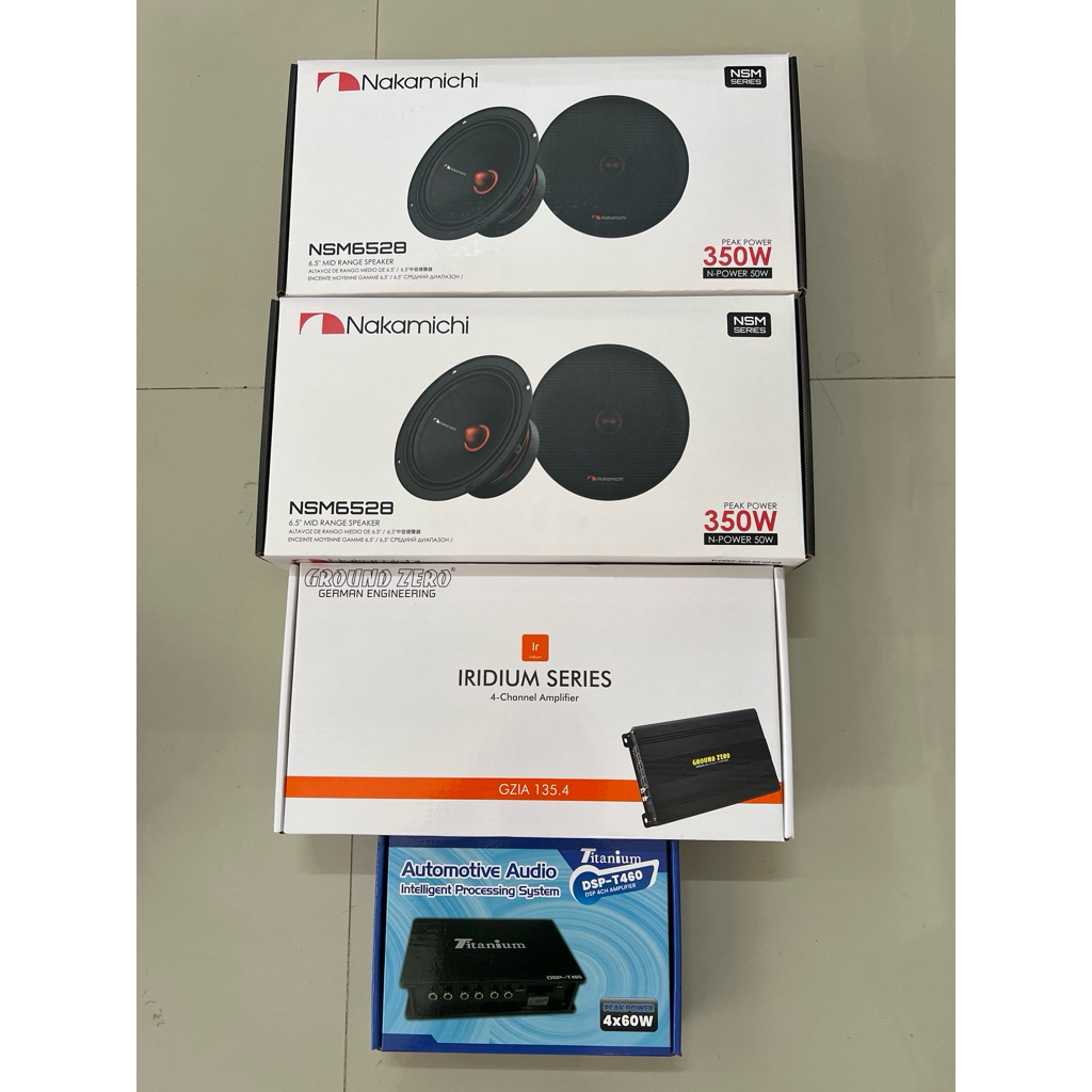 ชุดละ 12995บาท ลำโพงกลาง 6.5“ NAKAMICHI 2คู่ 4Ch GROUND ZERO 1ตัว  DSP 2in 6out 1ตัวลำโพงติดรถยนต์