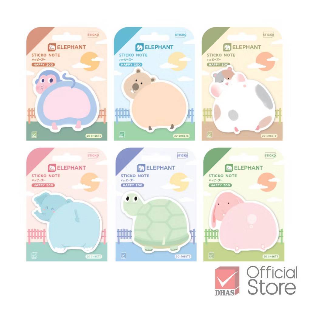 กระดาษโน๊ต Sticky Note ลาย Happy Zoo น่ารักๆ  กระดาษโน้ตกาวในตัว แฟนซี   แบนด์ Elephant ราคาต่อ 1 ลาย