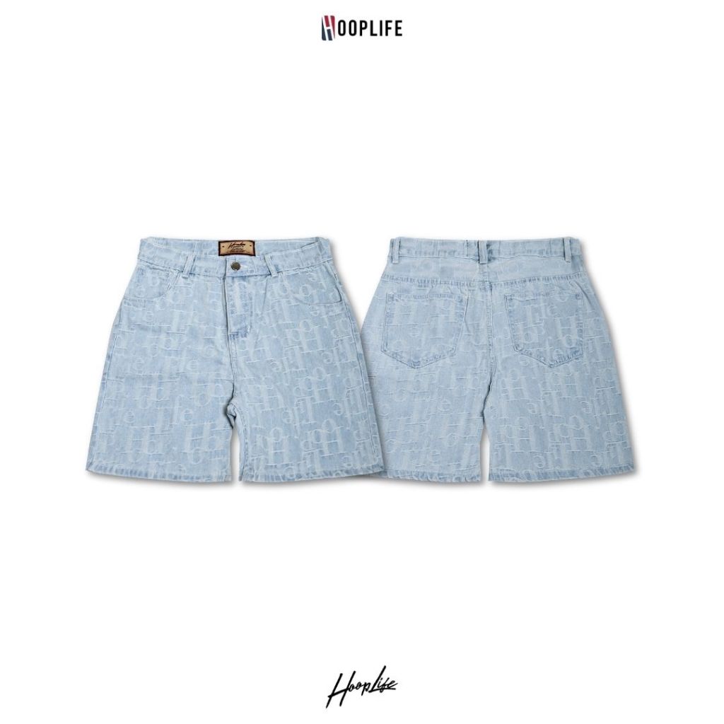 กางเกงขาสั้น แนวสตรีท บาสเก็ตบอล HoopLife Monogram Denim Shorts