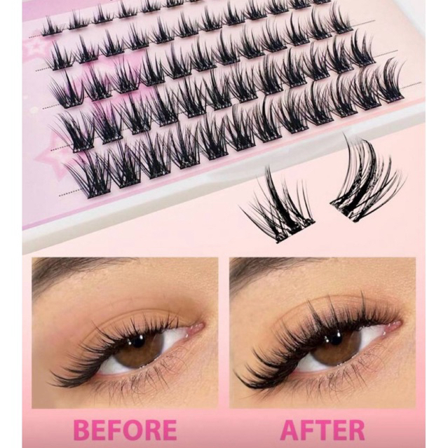 ขนตาสายฝอ(กาวในตัว) ยาวสุด16mm.‼️60ช่อ ยาวหนาฟูเหมือนต่อที่ร้าน‼️ใช้ซ้ำได้