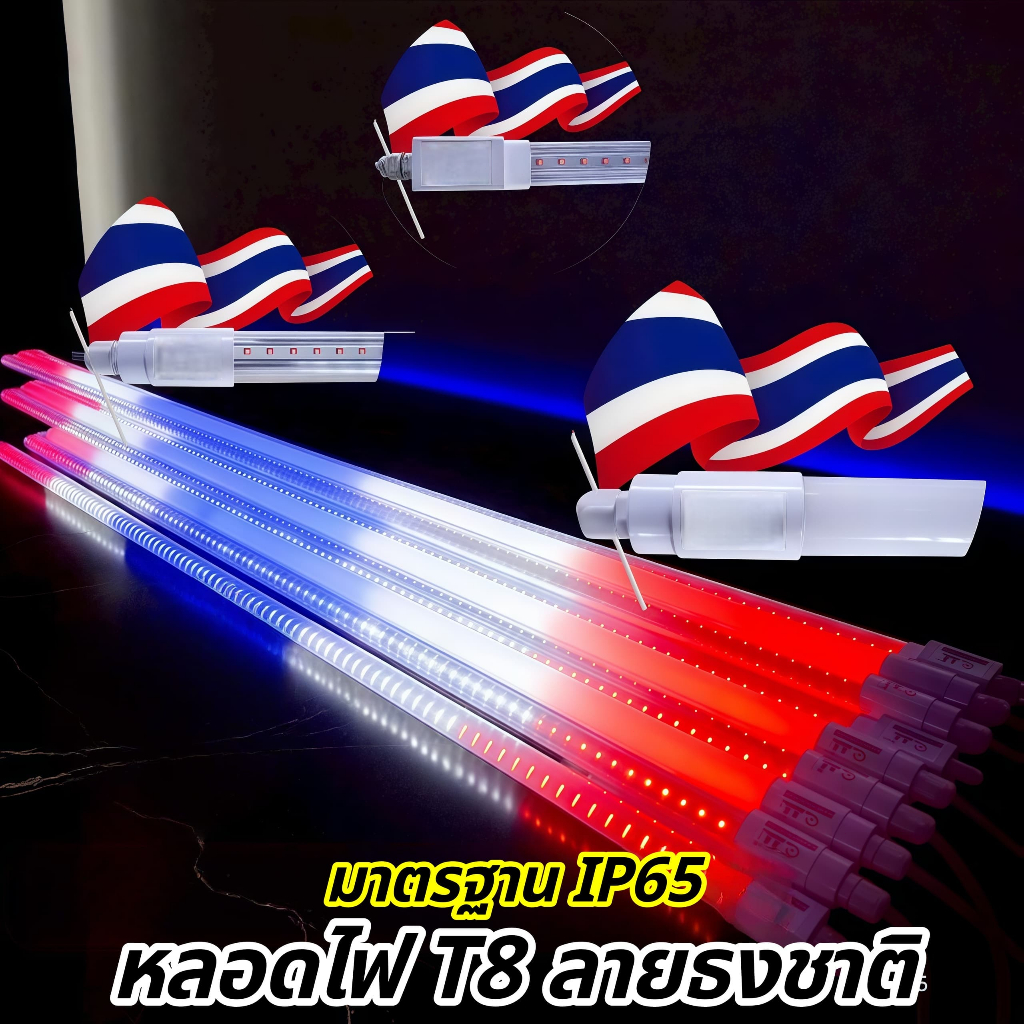 หลอดไฟงานวัดสีธงชาติไทย T8 LED 60cm 120cm ไฟตกแต่ง กันน้ำ พร้อมปลั๊กเสียบ T8-60CM