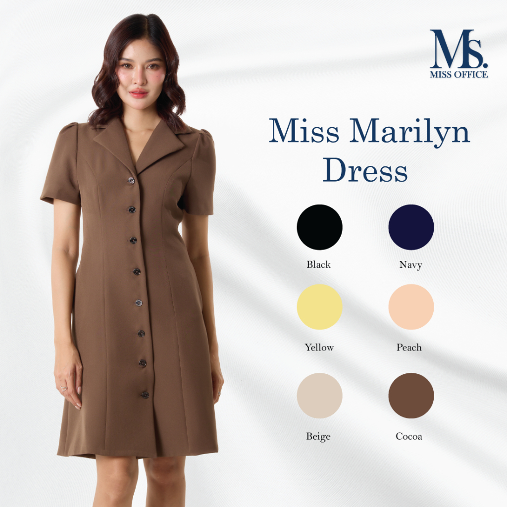 Miss Office เดรสปกเทเลอร์แขนสั้นจับจีบ (MD-100)