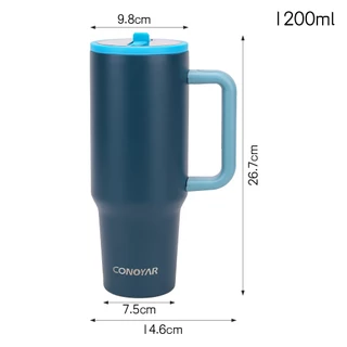 CONOYAR แก้วเก็บความเย็น สแตนเลสแท้ 1200MLพร้อมที่จับ และฝาปิดหลอด เก็บเย็น-ร้อนได้นาน แก้วสแตนเลส T01304