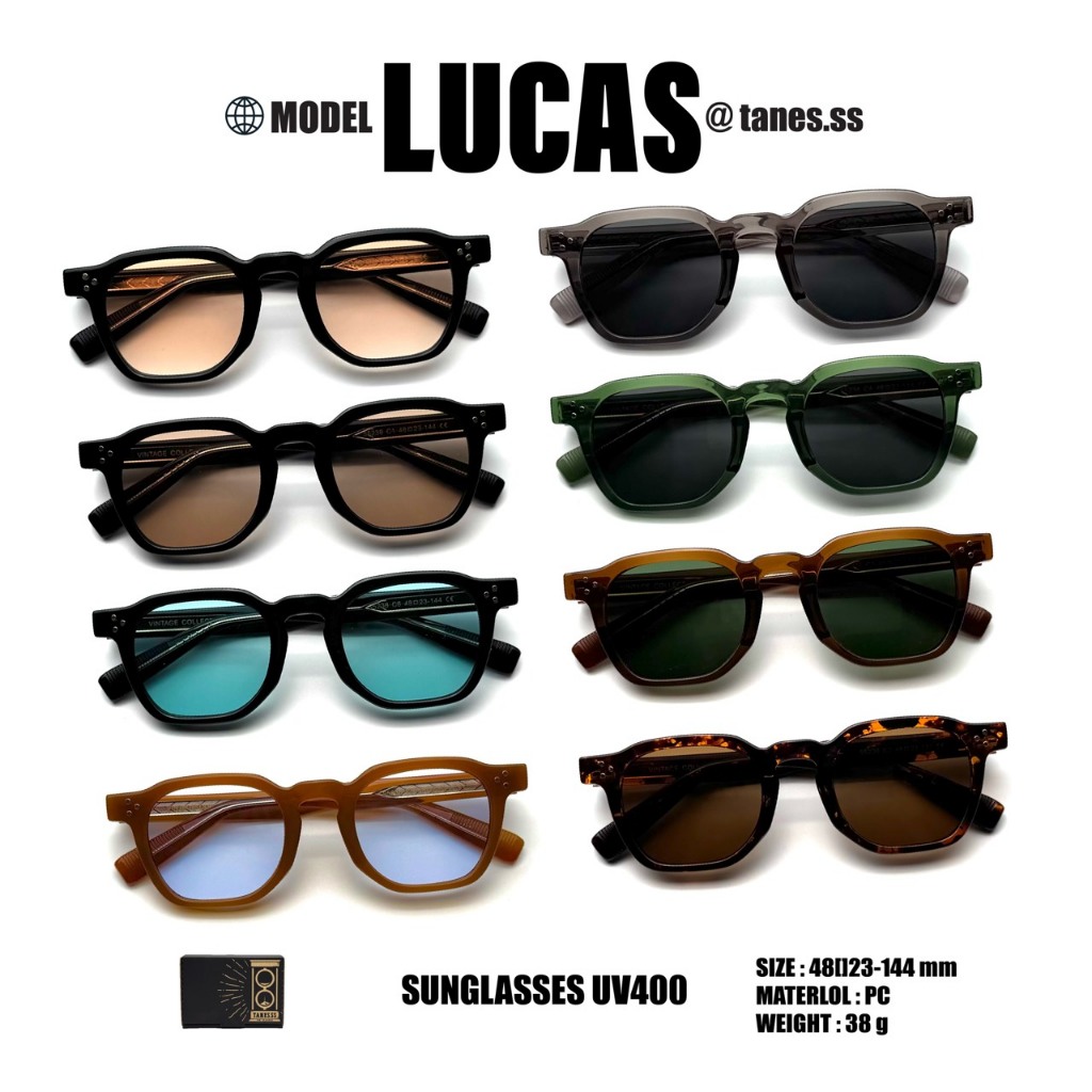 TANES.SS | LUCAS มี 2 เลนส์ (แว่นทรงสี่เหลี่ยม สำหรับยูนิเซ็กส์) ดีไซน์ แว่นตาวินเทจ ไซต์ 48 mm