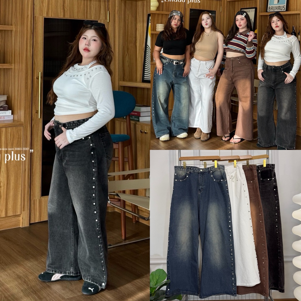 Buggy jeans V.5 กางเกงยีนส์ทรงบัคกี้ รุ่นแต่งปักหมุดข้าง เพิ่มความเก๋ ทรงสวย ทำมาเพื่อสาวอวบเลย เป๊ะมาก เอวสับ ไซส์ใหญ่