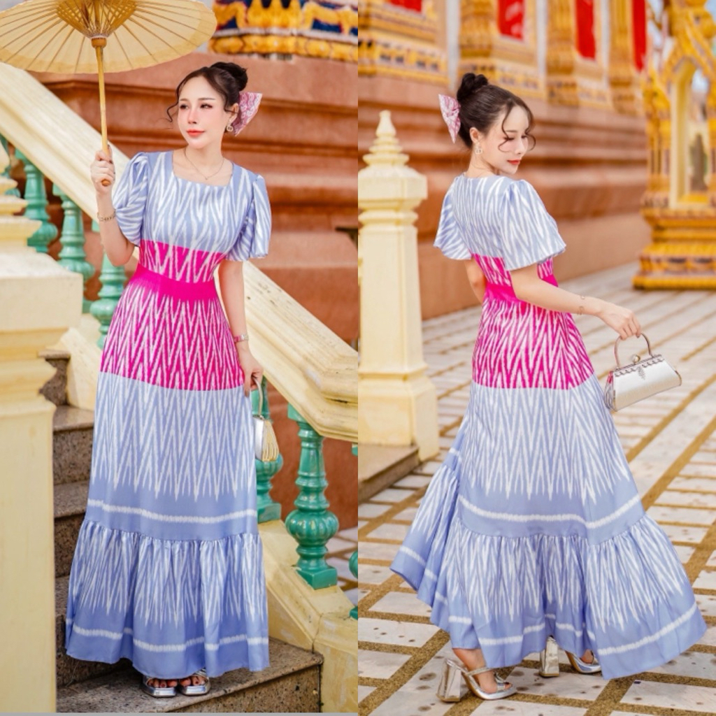 เดรสผ้าไทยใส่ออกงานบุญ