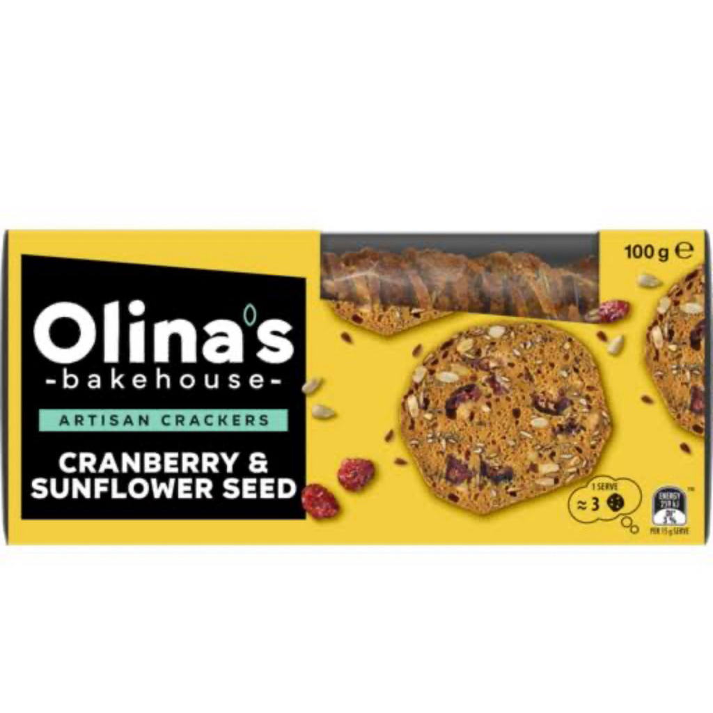 [ส่งด่วน] Olina's Bakehouse Artisan Cracker Biscuits Fig & Black Olive /Cranberry&Sunflower Seed 100g แครกเกอร์