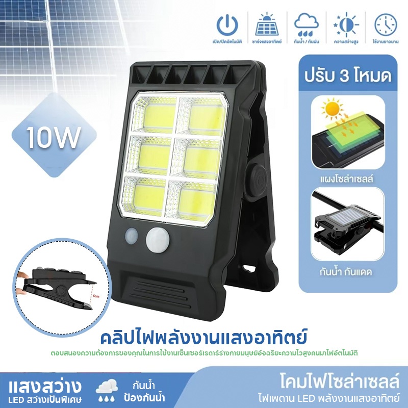 คลิปไฟโซล่าเซลล์แบบใหม่ ไฟโซล่าเซลล์แบบใหม่ แบบหนีบ ติดตั้งง่าย ไฟ SMD 6 ดวง แสงสีขาว ระบบเซ็นเซอร์