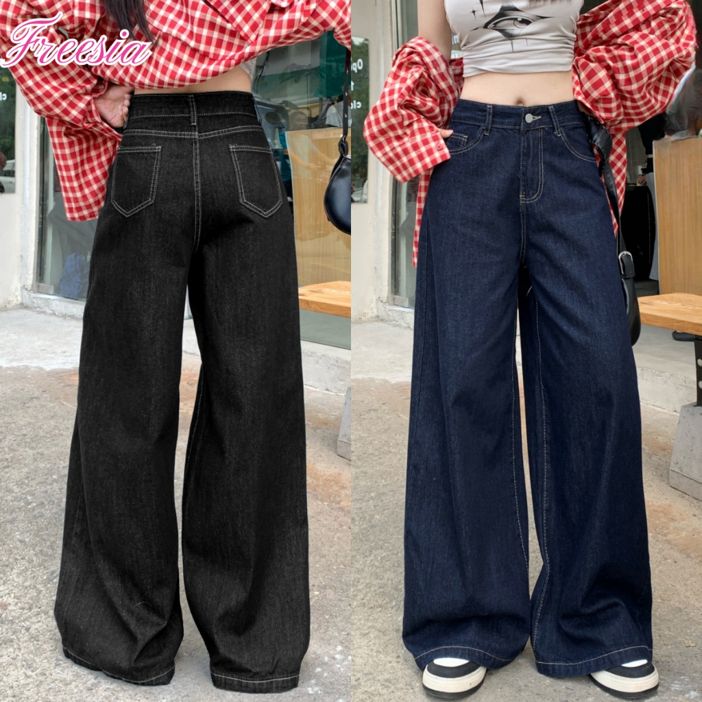 กางเกงยีนส์ กางเกงเอวสูง ขากว้าง ทรงหลวม ทรงหลวมเเนวสตรีท#91136