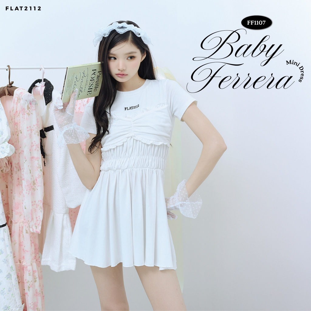 FLAT2112 : BABY FERRERA MINI DRESS เดรสั้นสุดมินิมอล สไตล์โมเดิร์น ผ้านุ่มใส่สบาย ใส่ง่ายตัวเดียวครบจบ  (FF1107)