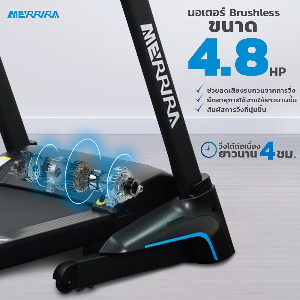 [ผ่อน0%10เดือน] MERRIRA ลู่วิ่งไฟฟ้า 4.8 แรงม้า รุ่น MX-920 ต่อ Bluetooth ได้ สายพานกว้าง 50 ซม. ปรับชันไฟฟ้า 18 ระดับ รูปที่ 6