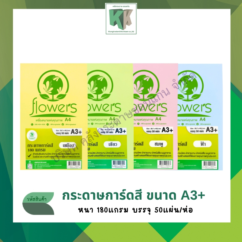 กระดาษการ์ดสี ทำปกรายงาน กระดาษสี ขนาด A3 (A3 พิเศษ) (180 แกรม 50 แผ่น/แพ็ค) | คลังกระดาษ