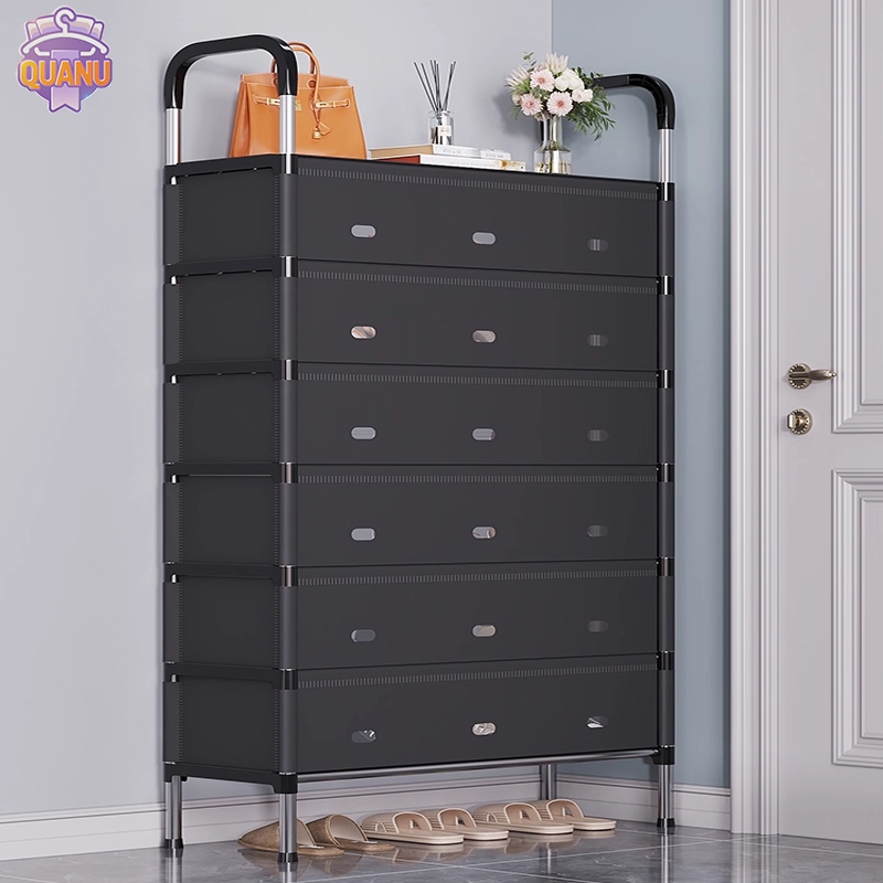 [ฝาปิดกันฝุ่น] ชั้นวางรองเท้า ป้องกันฝุ่นละออง ตู้เก็บรองเท้า 3/4/5/6/7ชั้น สีดำ/สีขาว ชั้นวางรองเท้าท่อเหล็ก