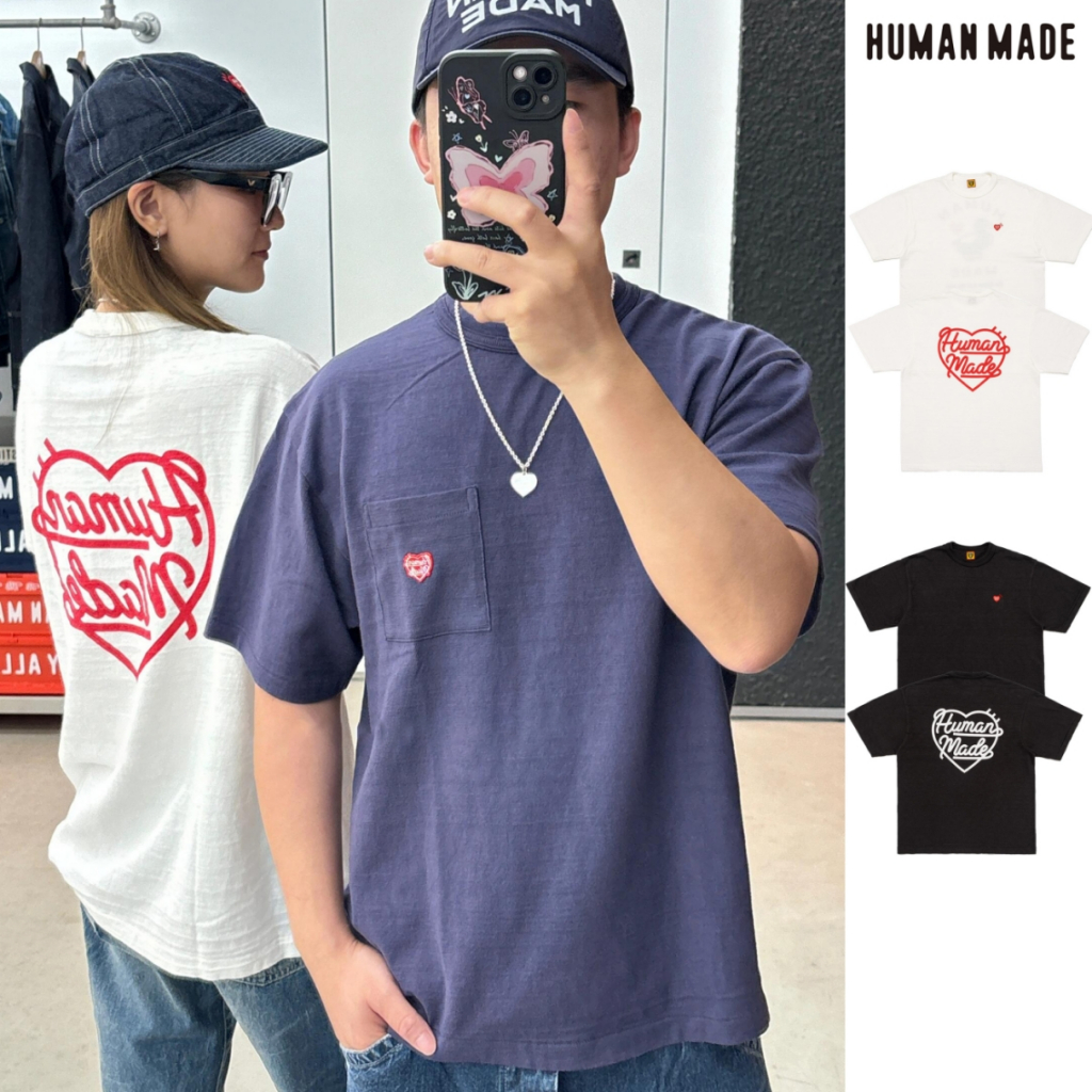 เสื้อยืด Human Made แท้ Heart Badge T-Shirt แขนสั้นขั้นพื้นฐาน เสื้อยืดสไตล์เดียวกันสำหรับคู่รั