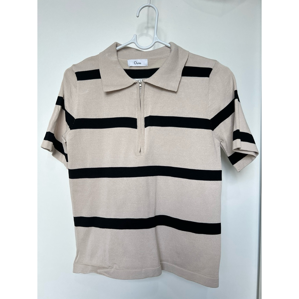 ✌🏻มือสอง เสื้อลายขวาง ounie สีเบจ ไม่มีตำหนิ
