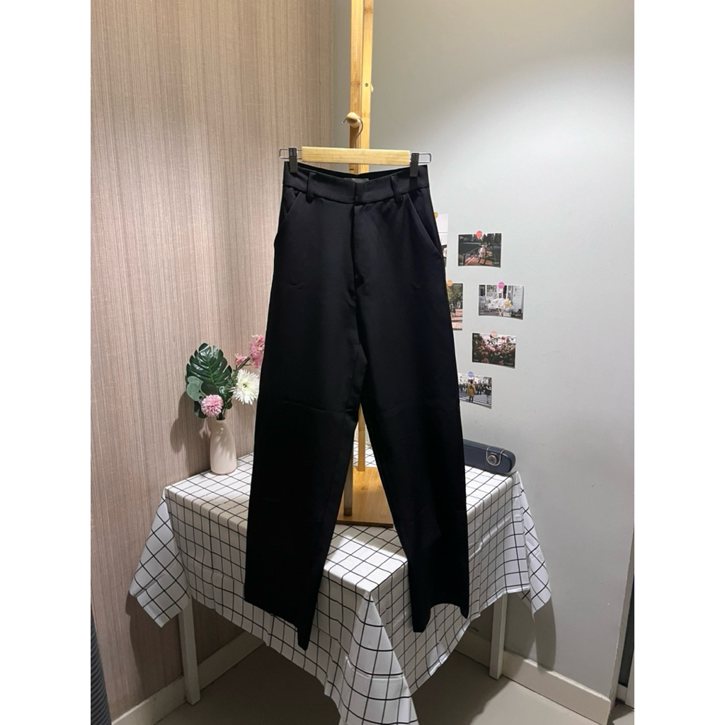 กางเกงผ้ากระบอกกลาง 4Ying Shop สีดำ
