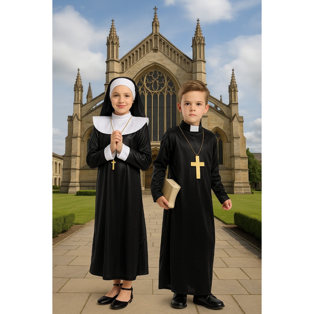 🥼 ชุดเด็ก ชุดแม่ชี ชุดบาทหลวง นักบวช แฟนซีคาทอลิก ฮาโลวีน คอสเพลย์งานปาร์ตี้ Priest Nun Costume 7C13