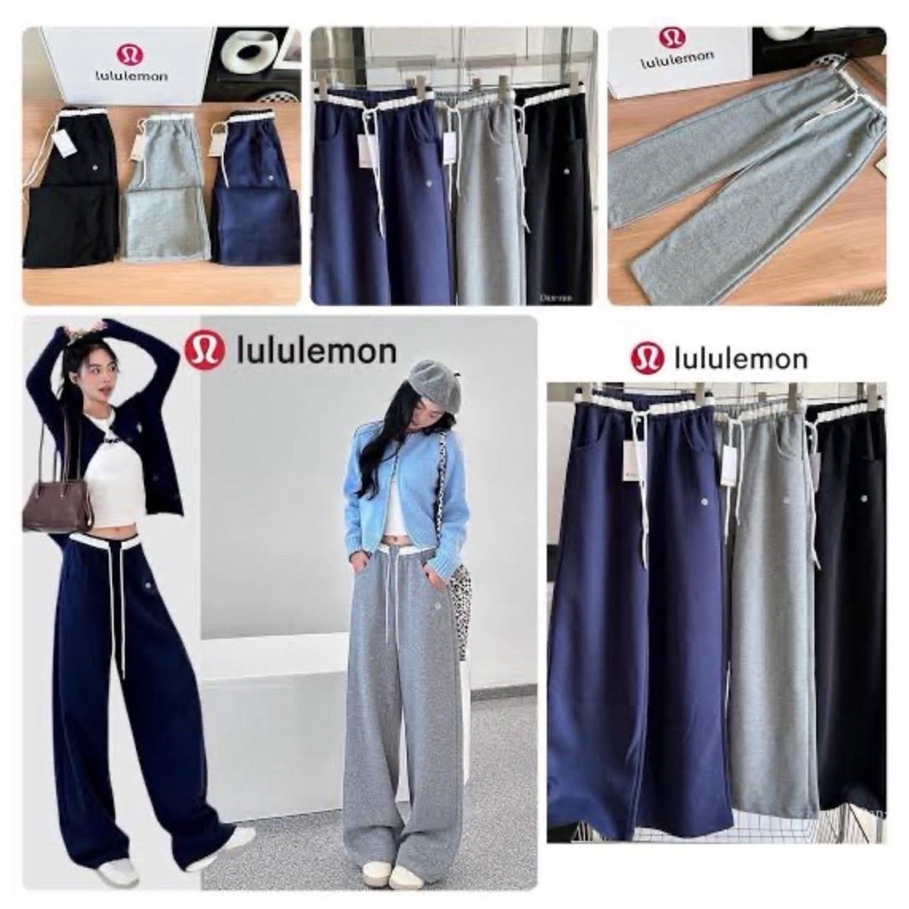 Lululemon กางเกงผ้าขายาว เอวยืดมีเชือกรูด