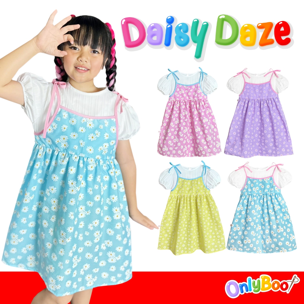 Daisy Daze ชุดเดรสเด็กผู้หญิง 2 ชิ้นติดกัน ลายดอกเดซี่ แขนตุ๊กตา คอกลม น่ารักใส่สบาย
