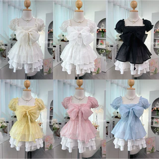 (อก30-42) เสื้อแขนตุ๊กตาพร้อมมัดโบว์ใหญ่สุดหวาน เสื้อผ้าผู้หญิง สาวอวบใส่ได้อกถึง 44Sweet Bow Puff Blouse