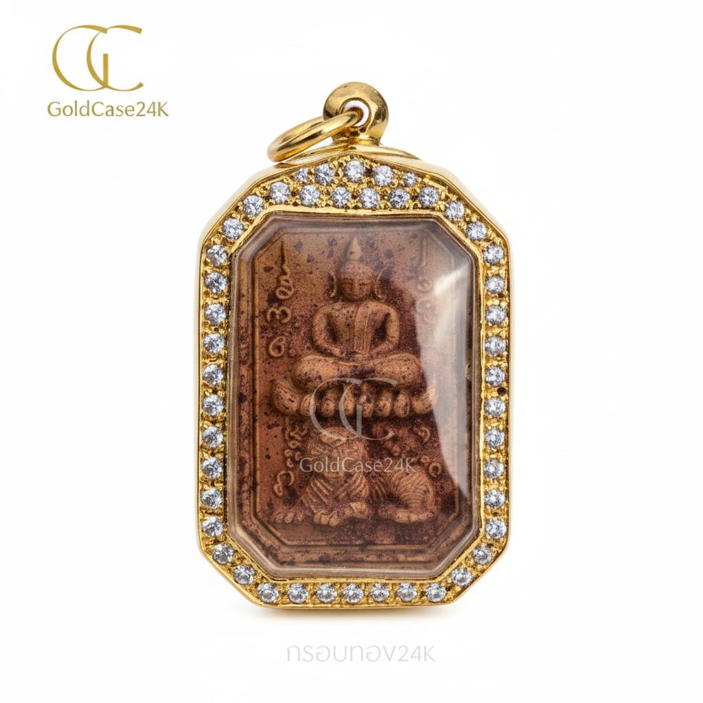 กรอบพระ ทรง8เหลี่ยม ตลับพระสีทองขัดเงา  cover  Italy Gold