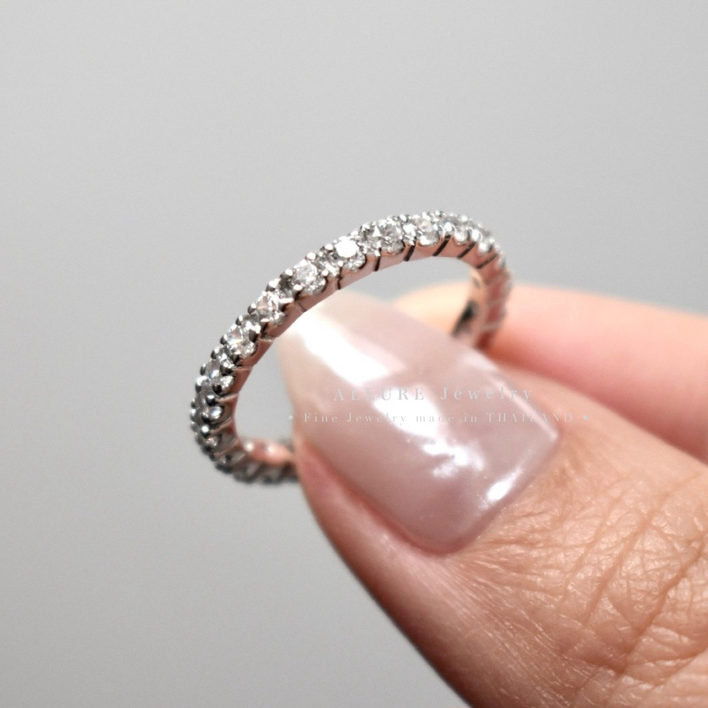 แหวนแถวรอบวง เงินแท้ 925 ชุบเคลือบทองคำขาว ประดับเพชร CZ Swiss Diamond [ Claire - Allure Jewelry ]