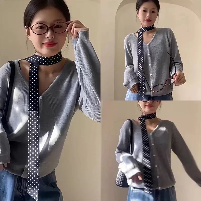 ร้านค้าไทย🔥Y2kผ้าพันคอ ลายจุด วินเทจหวานสไตล์เกาหลี ผู้หญิงอเนกประสงค์ เครื่องประดับแฟชั่น มาใหม่ - รูปที่ 4