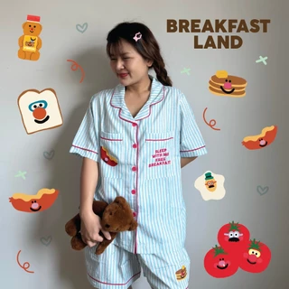 🍳Breakfast land🥞 ชุดนอน ชุดนอนโนบรา ชุดนอนผู้หญิง ชุดนอนแขนสั้น ชุดนอนขาสั้น ชุดนอนน่ารักฟรีไซส์ ผ้าไหมอิตาลี่ พร้อมส่ง