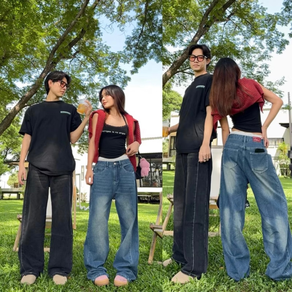 (ส่งต่อ) Muffin Baggy Jeans - ยีนส์กระบอกใหญ่ จีบข้าง สียีนส์ L เอว29-30" **เอวกลาง-เอวต่ำ