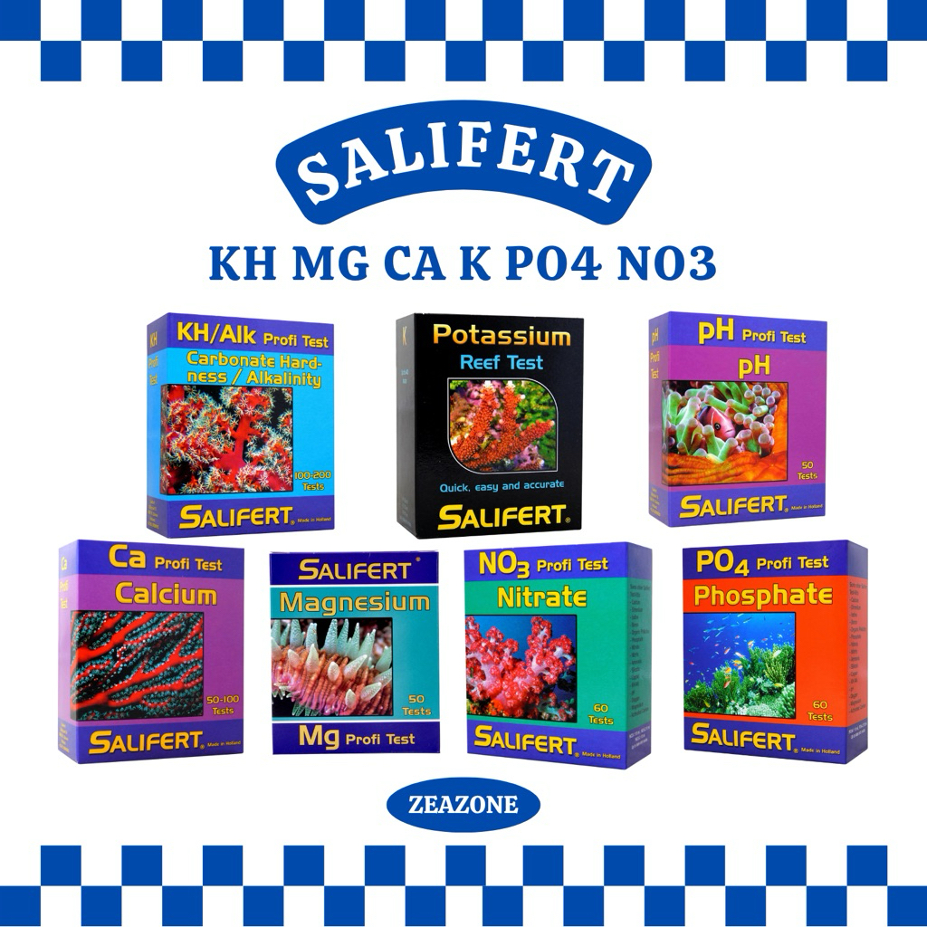 ZEAZONE :: ชุดทดสอบ Salifert ที่วัดค่าน้ำตู้ทะเล KH,MG,CA,K,PH,PO4,NO3