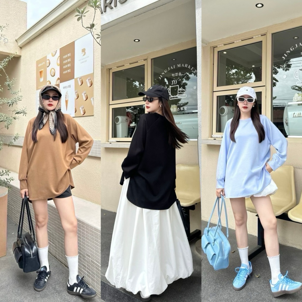 เสื้อแขนยาวผ่าข้าง ทรง oversize ผ้านุ่มลื่น เกรดพรีเมี่ยม