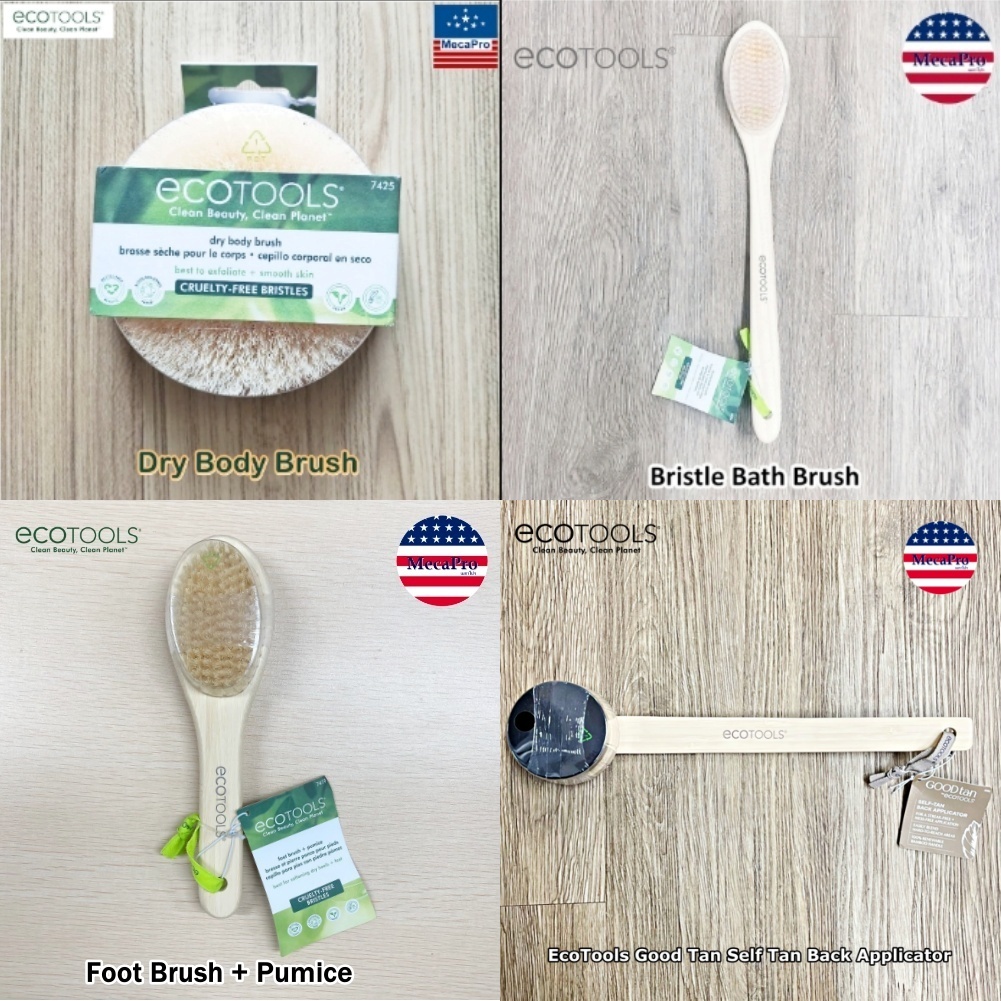 EcoTools®Dry Body Brush Bristle Bath Brush, Foot Brush + Pumice  แปรงอาบน้ำ ด้ามจับยาว แปรงขัดผิว ขั