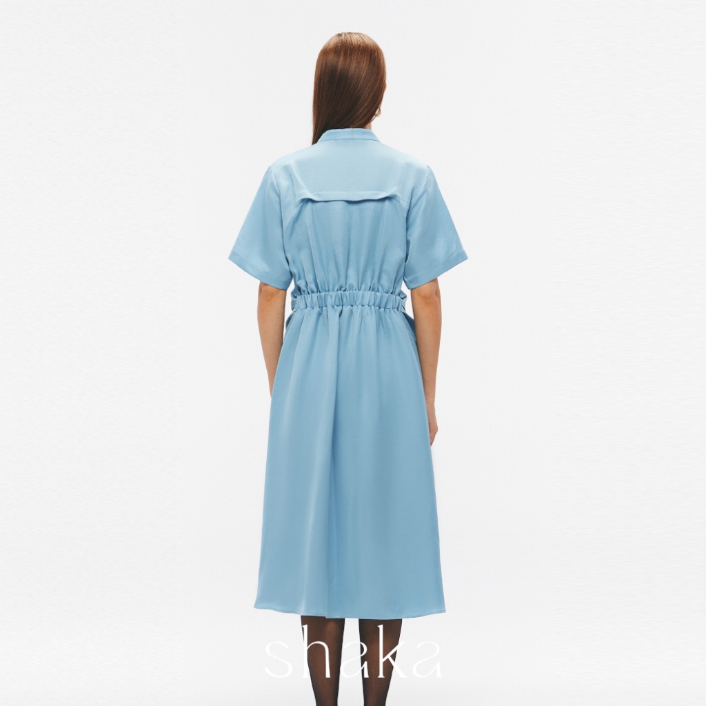Shaka SS25 Safari Dress เดรสผ้าลินินสไตล์ซาฟารี (BLUE) DS-8250606 — صورة 4