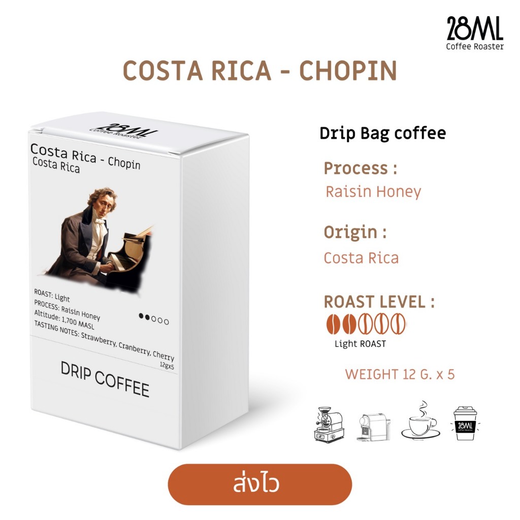 กาแฟ ดริปแบค Costa Rica Chopin Drip Bag | จากโรงคั่ว 28ML Coffee Roaster