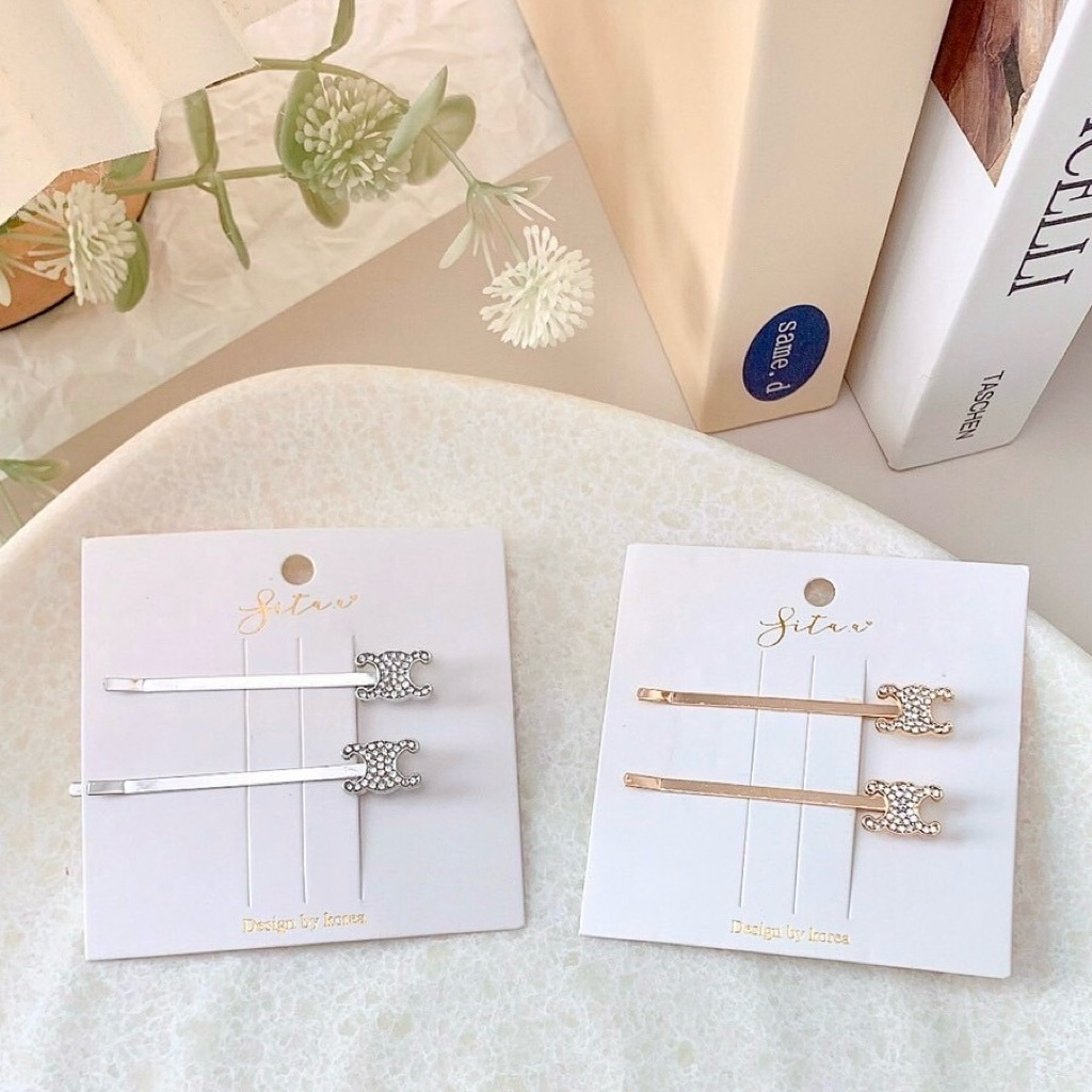 (ราคา/คู่) กิ๊บเสียบอะไหล่แบรนด์เพชรวิ้ง ก้านสีทอง สวยหรูติดแกรม