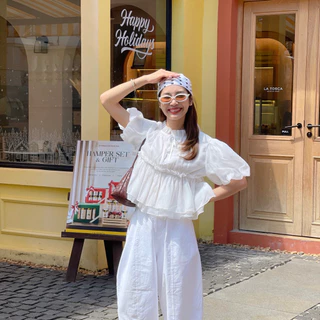 (S-3XL) CHAWY Ruffle Blouse 🐻‍ C4754 เสื้อระบายชีฟอง แขนตุ๊กตา