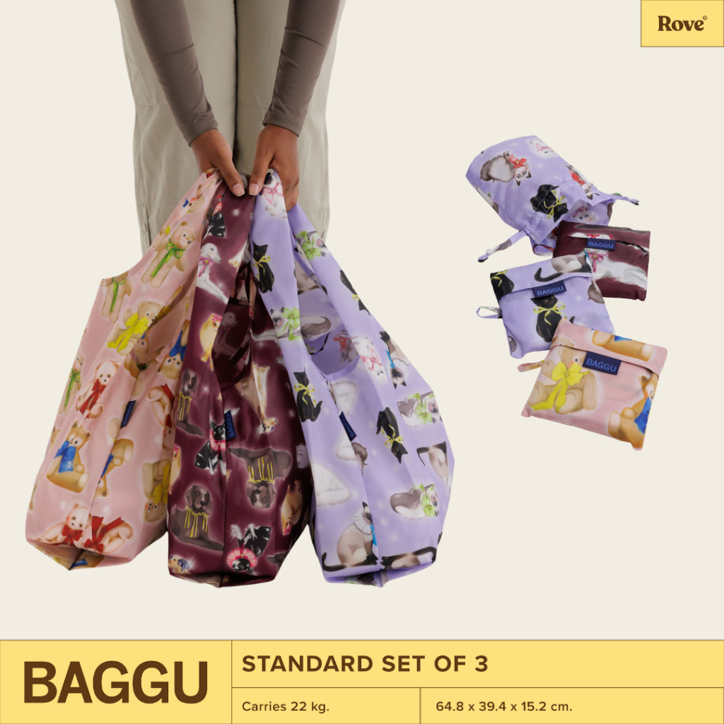 (พร้อมส่ง) BAGGU STANDARD BAGGU SET เซ็ตนึงได้ 3 ใบ กระเป๋าผ้าพับได้ นำเข้าจากอเมริกา