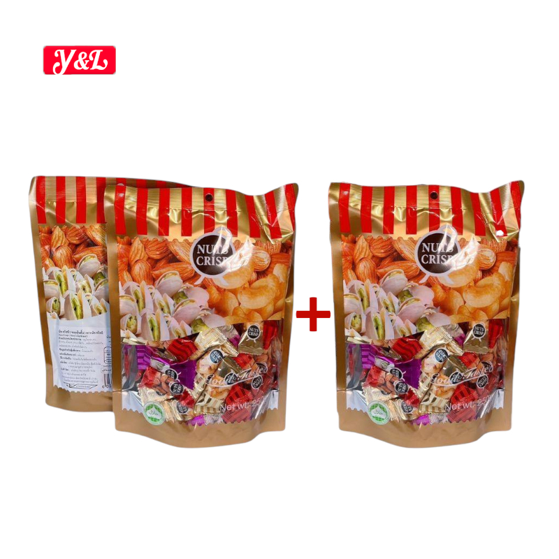 ขนมตุ๊บตั๊บมาเลเซีย NUTS CRISP ขนมถั่วอัดแท่งรวมรส ซื้อ2แถม1 ได้ถึง 3 ห่อ  250g ผสมพิสตาชิโอ อัลมอนด์ มะม่วงหิมพานต์