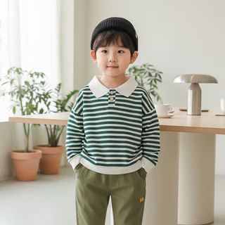 Babyonline(Y530)2I1-2 (ส่งด่วน1วัน)เสื้อสเวตเตอร์แขนยาวแฟชั่นกันหนาวลายทางสำหรับเด็กผู้ชายและเด็กผู้หญิงสุดเท่
