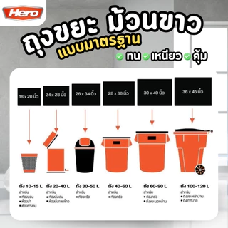 HERO ถุงขยะ แบบมาตราฐาน สีขาว แบบม้วน ก้นถุงตัดตรง (1ม้วน)